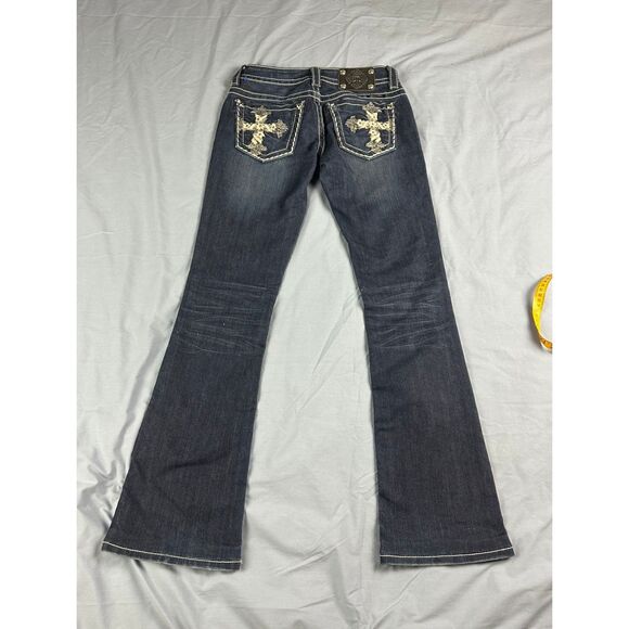 Miss Me Denim - Miss Me JP5445B3 Boot Jeans Low Rise Cross Gem Pockets Dark Wash Size 26